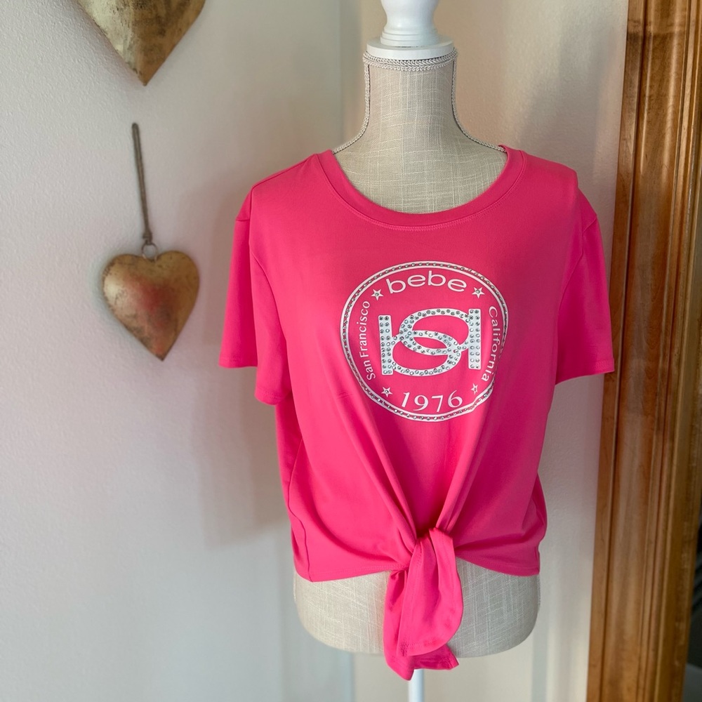 Authentic “bebe” Adorable Hot Pink Tie T-Shirt.